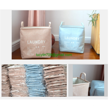 Large Sized Waterproof Coating Ramie Cotton Fabric Folding Laundry Hamper